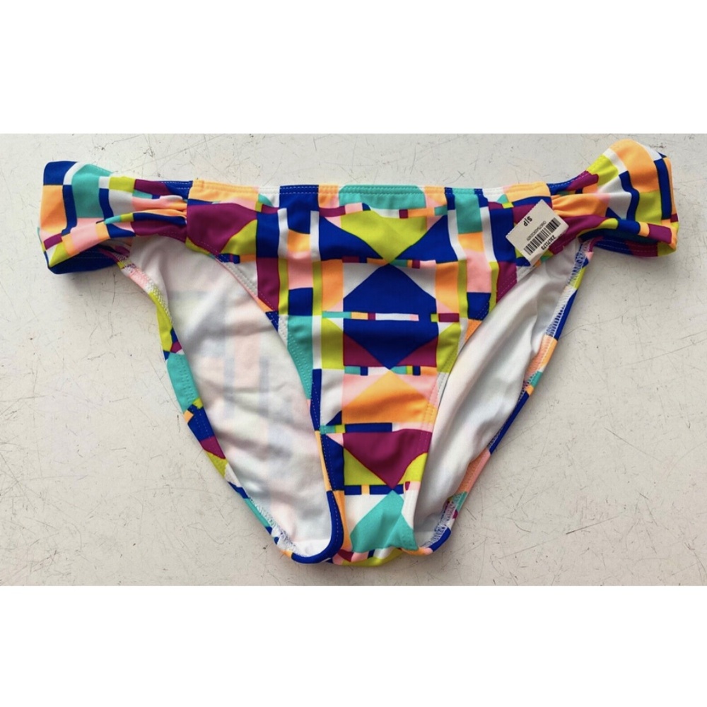 PINK Victorias Secret Swim Bikini Bottom Geo Print Ruched Sides Small S